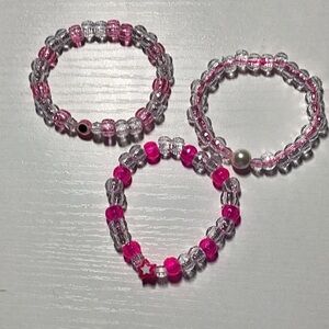 Pink and Clear Beaded Bracelets Set